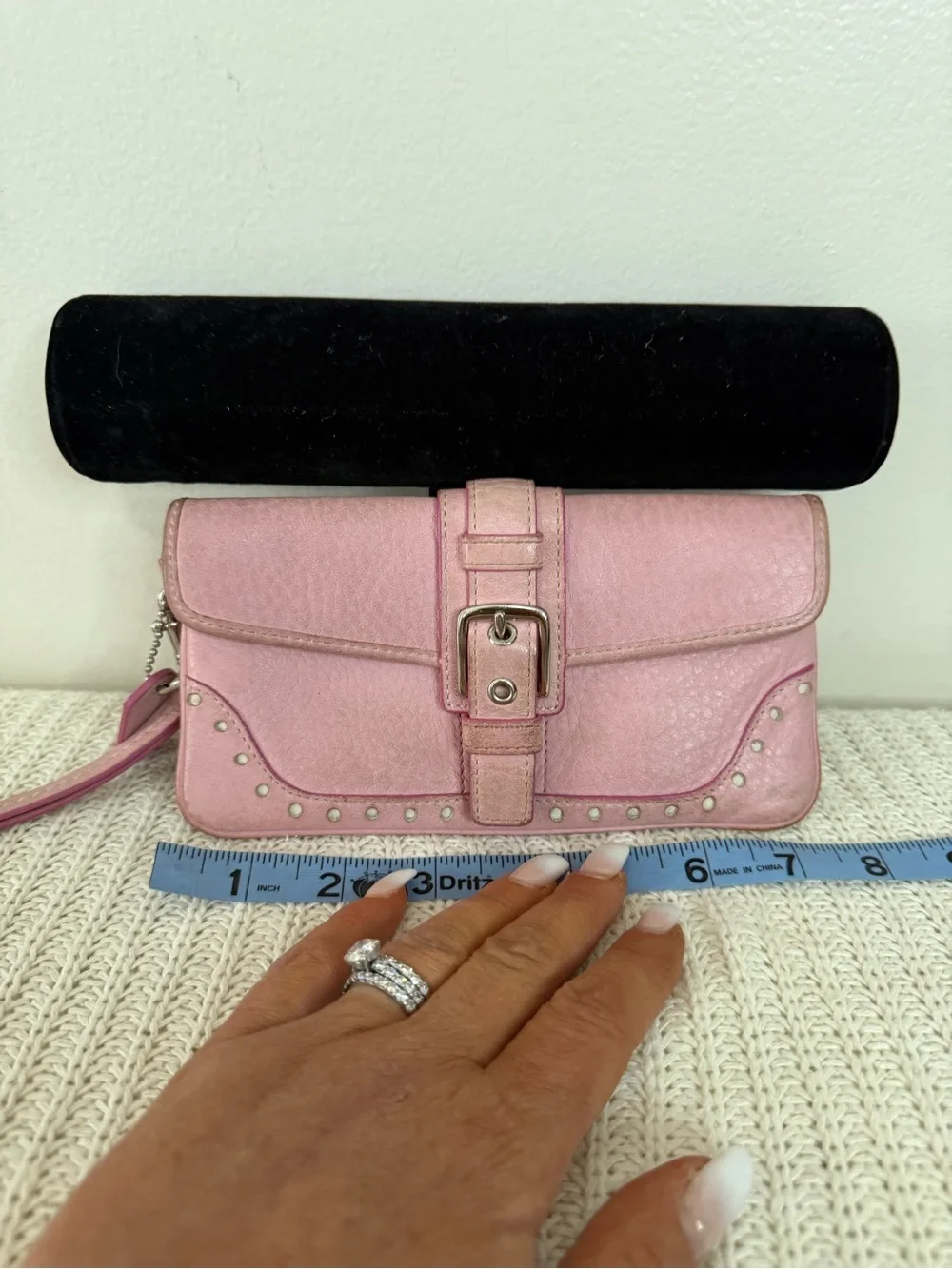 Coach Hamilton light Pink Leather Wristlet Clutch/wrirtlet with Studded Detail